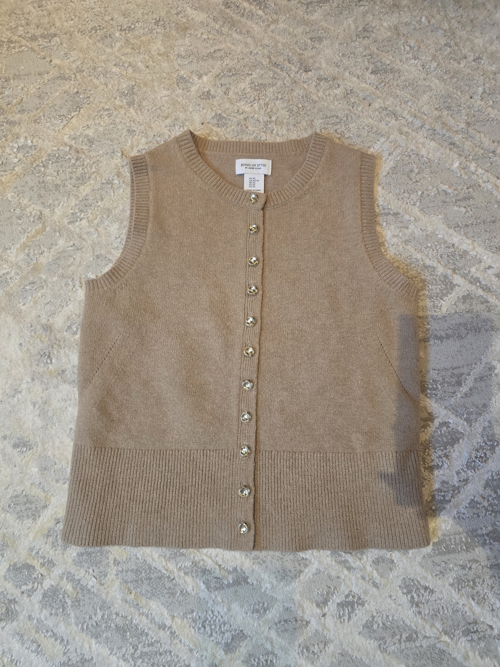 Sleeveless Button-Front Soft Vest - Beige
